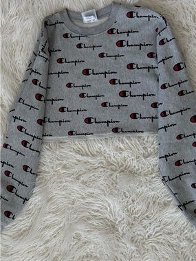 Champion Heather Gray Crewneck Sweatshirt with Red & Black Logos